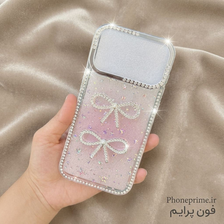 قاب جواهری آیفون ۱۷ پرو مکس مدل Luxury Shine Star با طرح پاپیون و شاین هلوگرامی ستارهای