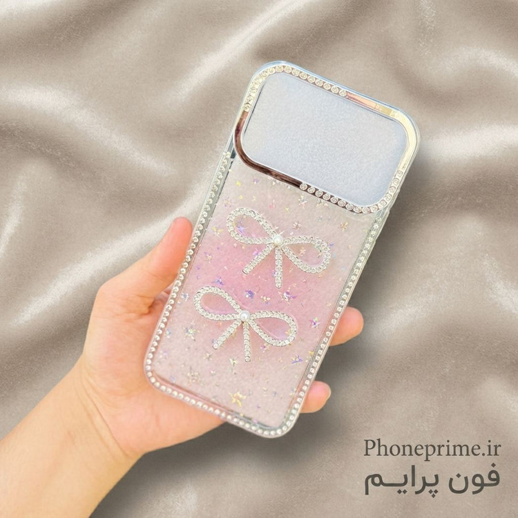 قاب جواهری آیفون ۱۷ پرو مکس مدل Luxury Shine Star با طرح پاپیون و شاین هلوگرامی ستارهای