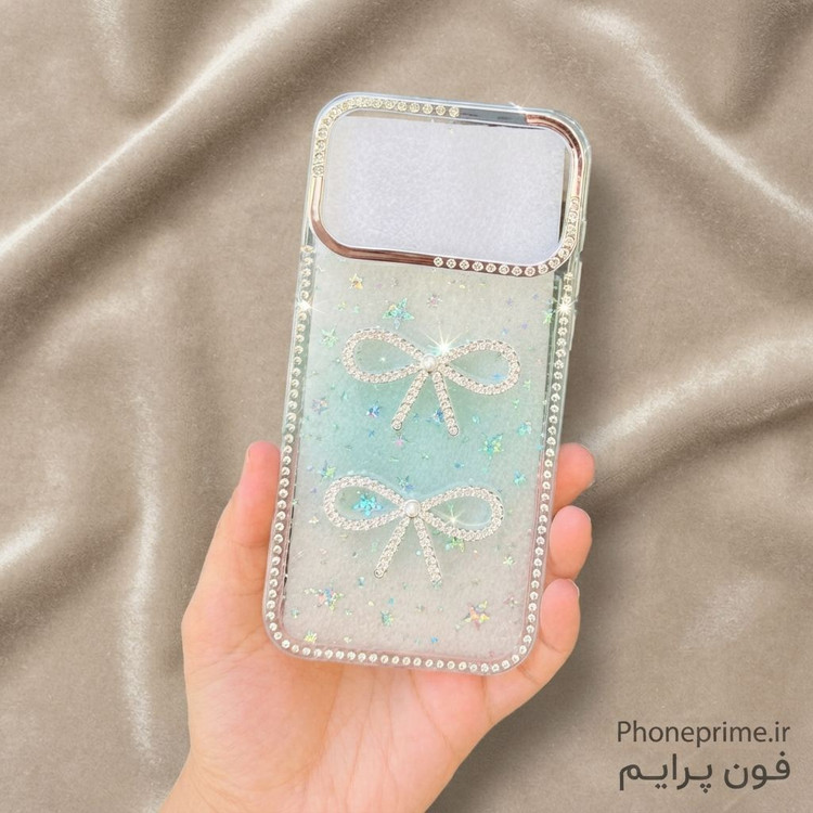 قاب جواهری آیفون ۱۷ پرو مکس مدل Luxury Shine Star با طرح پاپیون و شاین هلوگرامی ستارهای
