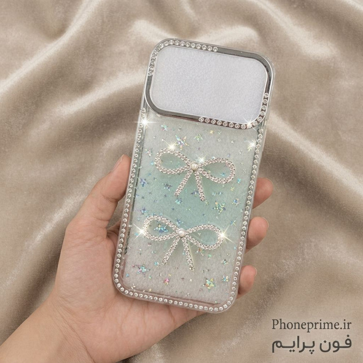 قاب جواهری آیفون ۱۷ پرو مکس مدل Luxury Shine Star با طرح پاپیون و شاین هلوگرامی ستارهای