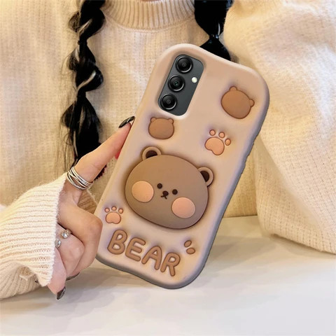 قاب فانتزی سیلیکونی کرمی طرح سهبعدی خرس برای سامسونگ S23 FE - Samsung Galaxy S23 FE 3D Bear Case