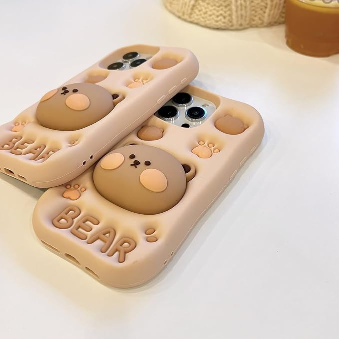 قاب فانتزی سیلیکونی کرمی طرح سهبعدی خرس برای آیفون ۱۴ پرومکس و ۱۵ پرومکس - iPhone 14 Pro Max 15 Pro Max 3D Bear Case