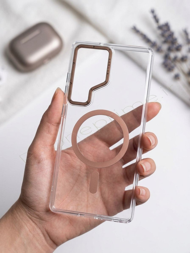 قاب شفاف مگنتی برند برلیا با فریم لنز تیتانیومی رنگ صحرا برای سامسونگ S25 Ultra - Berlia Samsung Galaxy S25 Ultra Desert Titanium Clear Case