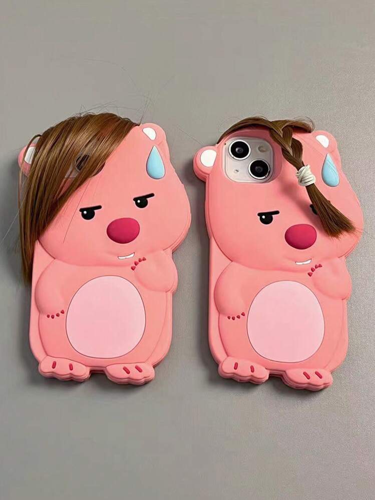 قاب فانتزی سیلیکونی صورتی سهبعدی طرح کاراکتر لوپی مو دار مشترک آیفون ۱۳ و آیفون ۱۵ - iPhone 13 15 3D Loopy Beaver Case