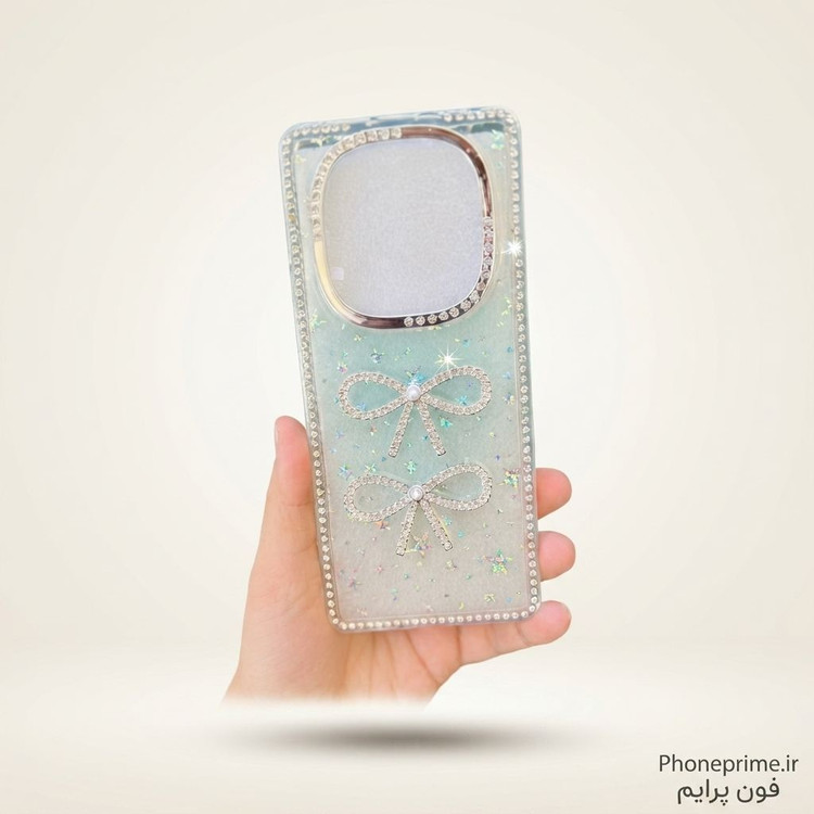 قاب گوشی شیائومی Xiaomi Redmi Note 15 مدل Luxury Shine Star طرح پاپیون جواهری شفاف با شاین - شیائومی نوت 15 (قاب مشترک)