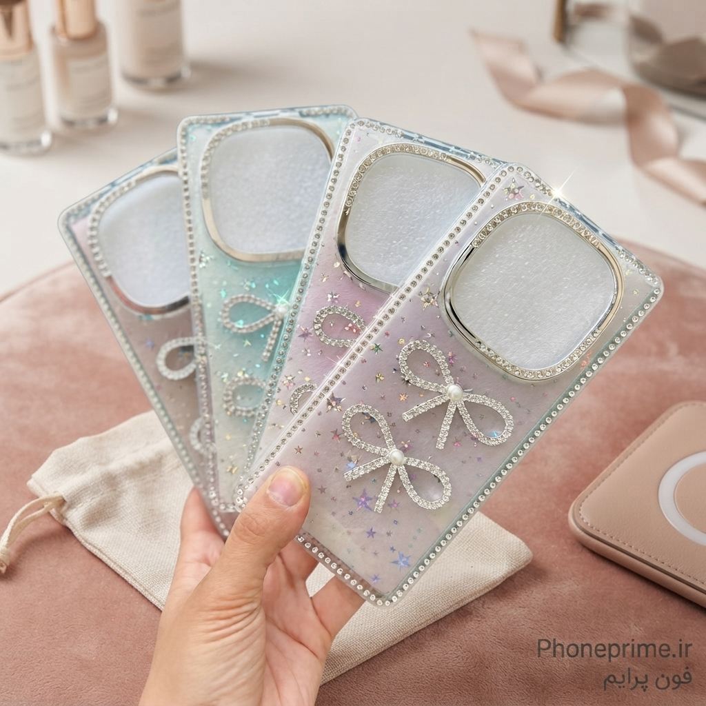 قاب لوکس شیائومی نوت 15 مدل Luxury Shine Star با طرح پاپیون جواهری و شاین هلوگرامی