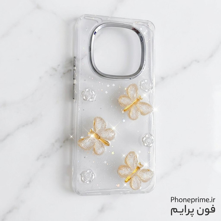 قاب شیائومی Redmi 14C شفاف شاین پروانهای 3D