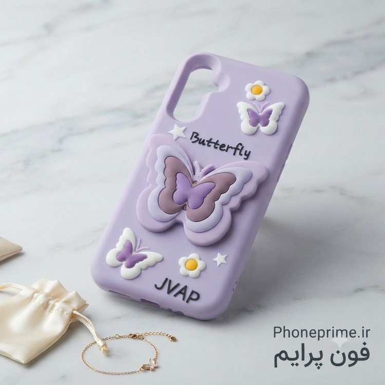 قاب سیلیکونی فانتزی سامسونگ A15 و A25 طرح پروانه سهبعدی رنگ صورتی و بنفش پاستلی با ضمانت کیفیت رنگ
