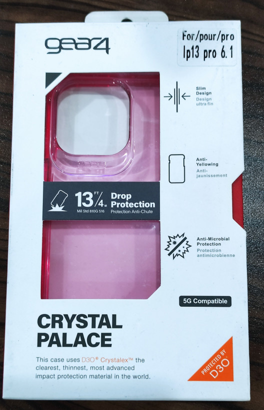 قاب شفاف گوشی آیفون 13 پرو برند Gear4 اصل مدل کریستال پالاس (Crystal Palace) محافظ D3O اورجینال (iphone 13 pro)